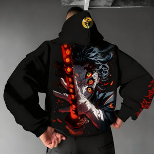 Demon Slayer Hoodie 2025 Mens Autumn/Winter New Kokushibo Anime Printed American Hip Hop Casual Loose Parent Child Sweater Top