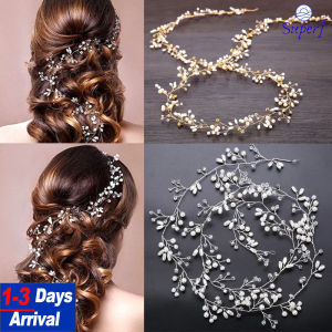 【From Manila】35cm Crystal Pearl Bridal Crown Headwear Bridesmaid Diamante Hair Vine Hairbands Hairpins Accessories Wedding Jewelry