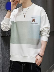 ROMON | เสื้อยืดคอกลมแขนยาวพิมพ์ลายลำลองสำหรับผู้ชาย แฟชั่นฤดูใบไม้ร่วง 2023 ผ้าฝ้ายผสม PU ป้องกันแบคทีเรีย ทรงหลวม เสื้อตัวบน