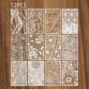 12PCS 7×11inch Large Pattern Stencil Set Floral & Geometric Reusable DIY Template Kit for Painting Craft Scrapbooking Wall Art