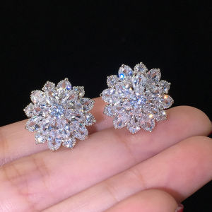 2024 New Luxury Flower Earrings for Women Silver Color Korean Anniversary Gift Jewelry Wholesale Valentines Day E5614