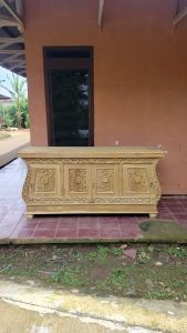 Bufet ukir biola kayu jati cat duco