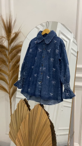 Meltz.id - Atasan Kemeja Jeans Anak Perempuan Lengan Panjang Snow Bordir Pita