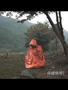 Emergency Raincoat Two Side Aluminium Film Hooded Rain Poncho Camping Thermal Blanket Rescue