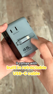 AUKEY PA-TA13 45W / PA-TA14 70W Globe Reel 4-Port GaN Universal Fast Charging Travel Adapter w Retractable Type C Cable