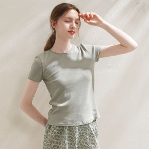 XEXZ | Pure Cotton Knitted Short Sleeve T-Shirt French Lace Sweet Solid Casual Versatile Simple Inner Wear Butterfly Knot Summer Top