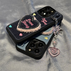 Creative Embroidered Phone Case for 15 pro Max 14 pro 13 Mini with Bracelet Large Hole Lens Protection Fashionable