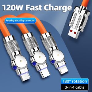 ♥ SFREE Shipping ♥ New 3 In 1 6A 120W Fast Charging 180 º Rotating Cable Rotating Data Cable Android Type C Micro USB Cable For Xiaomi OPPO Vivo Rotating Cable