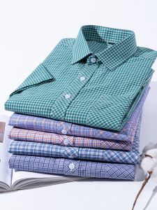 Summer Mens Pure Cotton Short Sleeve Shirt Thin Half Sleeve Casual Breathable Daily Dad Checkered Pattern Button down Shirt