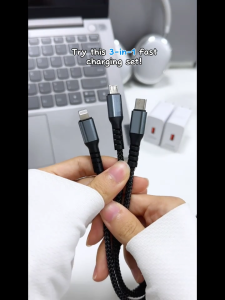 240W 3 in 1 Super Charging Cable With Adaptor for Android and Ios USB Type C Cable Data Cable