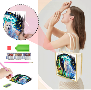 other | 1 Piece of Diamond Painted tote bag with snow wolf Pattern canvas Material Interchangeable Patterns go Shopping and store