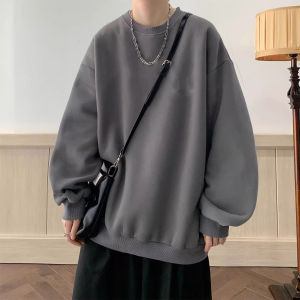 Heavyweight Pure Cotton Oversized Casual Solid Color Hoodless round Neck Fleece Lined Sweatshirt for Men Spring Autumn Youth Students