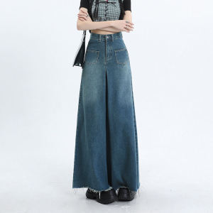 Celana Jeans Wanita Celana Panjang Pinggang Tinggi Longgar Celana Retro Kaki Lebar Bell Bottoms
