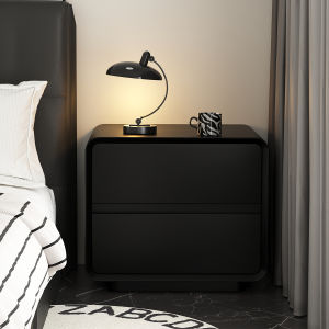 Modern Minimalist Solid Wood Nightstand Black Bedroom Furniture Small White Storage Cabinet Creamy Style Wooden Side Table
