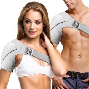 Guoftstars Shoulder Brace for Women and Men: Shoulder Pain Relief Rotator Cuff Support Adjustable Fit Sleeve Wrap Relief for Injuries and Tendonitis - One Size Regular/Gray