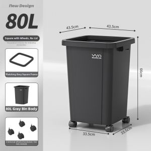 No Lid Large Capacity Mobile Kitchen Square Trash Can