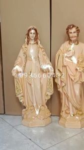 Bộ 2 Tượng Đức Mẹ Ban Ơn và Thánh Giuse 60cm Màu Nâu Composite Phong Cách Cổ Điển Trang Trí Bàn Thờ