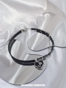 Sweet Cool Heart Rose Bamboo Node Choker Asymmetric Clavicle Necklace Y2K Style Fashion Jewelry Accessory for Young Girls