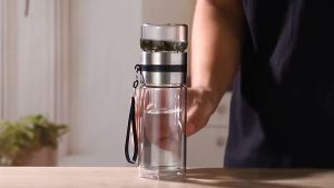 Bình Thủy Tinh Pha Trà 2 Lớp Chịu Nhiệt Lõi Lọc Inox 304 Size To 470ml Kèm Quai Xách Tiện Lợi