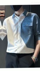 Áo sơ mi áo sơ mi nam lửng tay ghép màu hàng thiết mới bao đẹp thu hút mọi ánh nhìn - H70
