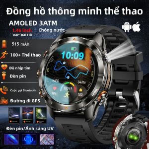 Đồng Hồ Thông Minh Thể Thao Ngoài Trời Nam Mới 2026 Với Pin 515mAh Đèn LED La Bàn Khả Năng Chống Nước 3ATM Chức Năng Gọi Bluetooth
