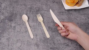 50 Set Disposable Tableware Wooden Knife Wooden Fork Wooden Spoon Kraft Paper Packaging