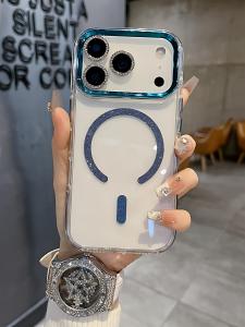 Creative Glitter Frame Magnetic Absorption Phone Case for Apple Series iPhone 17 15ProMax 14ProMax 13ProMax 16ProMax Breathable Semi-Pack Large Hole Protective Cover