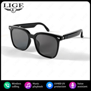 LIGE 2025 Fashion AI Smart Glasses Bluetooth call Voice Assistant Glasses Headset Playing Music Camera Control Smart Sunglasses
