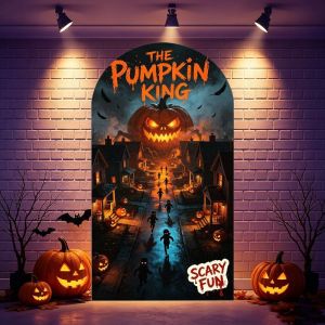 VIKAMA Trick or Treat Halloween Arch Backdrop Spooky Castle Reaper Bat Banner Front Porch Outdoor Party Photo Background Decor
