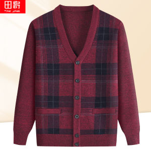 เสื้อสเวตเตอร์ถักนิตติ้งแขนยาวสำหรับผู้ชาย ฤดูใบไม้ร่วง/ฤดูหนาว ปกเปิด อบอุ่น ผ้าฝ้ายโพลีเอสเตอร์ ปกติ ลำลอง วัยกลางคนและผู้สูงอายุ