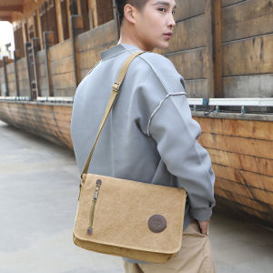 Mens Large Capacity Canvas Shoulder Bag Multi-Layer Business Casual Travel Backpack Wallet Tool Bag Crossbody Bag