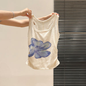 Áo Ba Lỗ in Hoa Cổ Điển Mỹ Cho Nữ Mùa Hè Mới Ôm Vừa Vặn Mặc Trong Và Ngoài Cổ Chữ I Xếp Ly