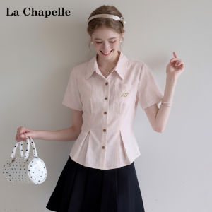 La Chapelle | Polo Collar Straight Shoulder Short Sleeve Pink Womens Blouse 2026 Summer