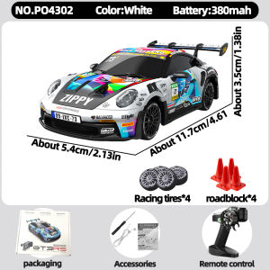 Mini 1:43 PO4302 GT3RS JXC 4WD High Speed RC Drift Racing Car 20KM/H Full Proportional Throttle Complete LED Lighting Hobby Toy