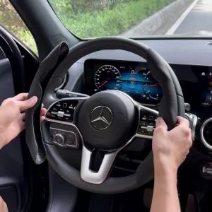 2PCS Universal Round Car Steering Wheel Cover Winter Fur Warm Carbon Fiber Leather Anti-slip Protective Case Luxury Accessories