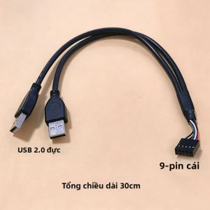 Cáp Nối Dài 9 Chân Từ Bo Mạch Chủ Sang USB 2.0 Kép Đầu Nối Chân 2.54mm Cho Mặt Trước Vỏ PC - Tùy Chọn 20cm/30cm/50cm