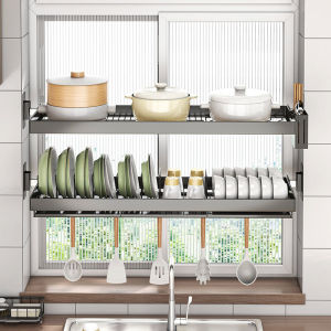 Stainless Steel Kitchen Sink Dish Drainer Wall Mounted Windowledge Dishware Storage Rack Rustproof Nordic Style Kitchen Organizer