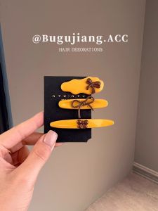 Designer Style Yellow Hair Clip Womens Butterfly Knot Hair Accessories Bangs Holding Clips Front One-Word Clips Universal