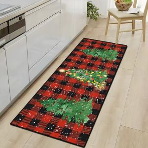 VIKAMA Christmas Gnome Red Black Checkered Runner Rug Non Slip Soft Washable Kitchen Carpet For Hallway Entrance Home Decor
