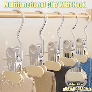 Polocat 5pcs Colorful Stainless Steel Clip Space Saving Storage Clip With Hook Balcony Laundry Drying Windproof Clip Hook