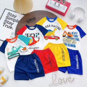 Bộ Quần Áo Trẻ Em Ngắn Tay NATUCO Vải Cotton Mềm Mát Phối Màu Cho Bé Trai 8-27Kg Đi Học Đi Chơi TN-003