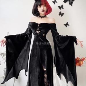 ฮาโลวีนเครื่องแต่งกายสำหรับผู้หญิงอะนิเมะคอสเพลย์ชุดสีดำแม่มดยาว Vestidos แวมไพร์ชุดเจ้าสาว Disfraz