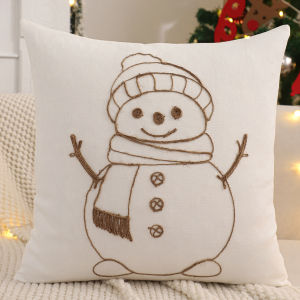 Embroidery Throw Pillow Cover Christmas Decoration Canvas Christmas Tree Reindeer Snowflake Winter Farmhouse Home Sofa