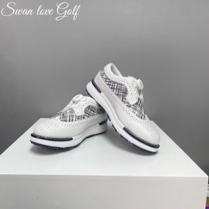 VVTJC | White Buckle Lace-up British Style High-end Leather Golf Shoes