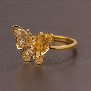 Chow Sang Sang 周生生 999 24K Gold Cultural Blessings butterfly diamond ring for Women (Size: 17 Diameter 18cm) 95851R