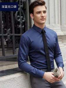 G2000 Slim Fit Long Sleeve Shirt Mens Small Collar No Pocket White Blue Business Shirt Iron Free Cotton Polyester Blend