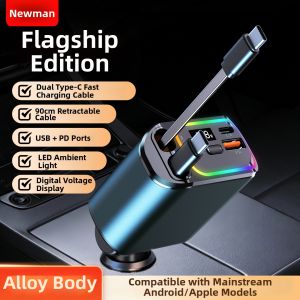 NIUMAN | Super Fast Car Charger with Retractable Cable 2 in 1 Function
