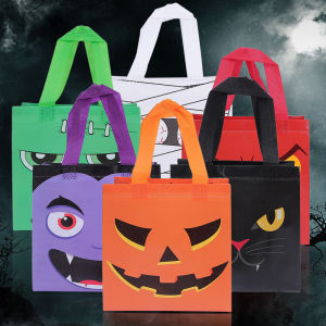Halloween Non-Woven Snack Bag Cartoon Pumpkin Ghost Bat Pattern Tote Bag 2024 "Trick or Treat" Halloween Party Favor Packaging Bag