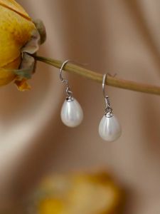 AURORA Real 925 Silver Vintage Water Drop Shape Shell Pearls Earrings Jewelry ES925-88