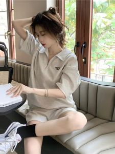 Fashionable Casual Sports Set Womens Summer Korean Loose Student Running Short Sleeve Shorts Two-Piece Set Trendy Polyester Fiber